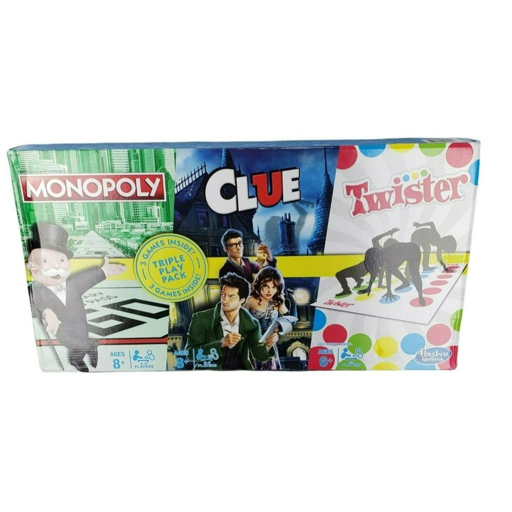 Hasbro Gaming Family Gaming Triple Play Pack 3 Pack Monopoly‎ Clue Twister Game